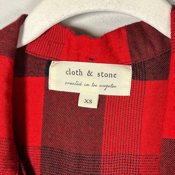 Cloth & Stone Red & Black Gingham Button Down Shirt Women's XS - Picture 3 of 6